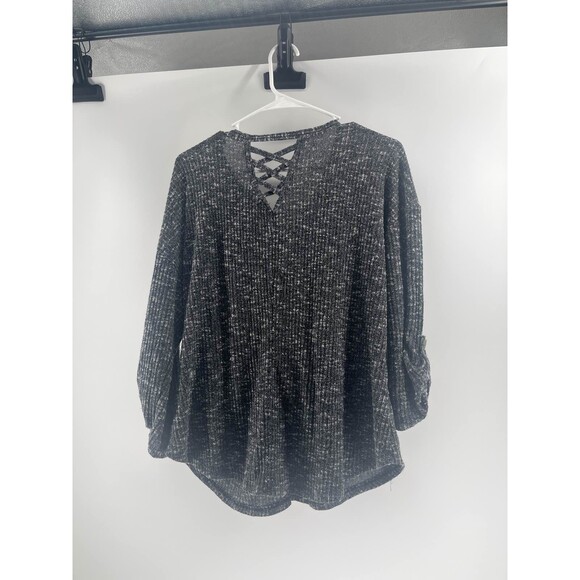 Juniors Gray Ribbed Button Front Long Sleeve Top Lace Up Back XL - Picture 3 of 5